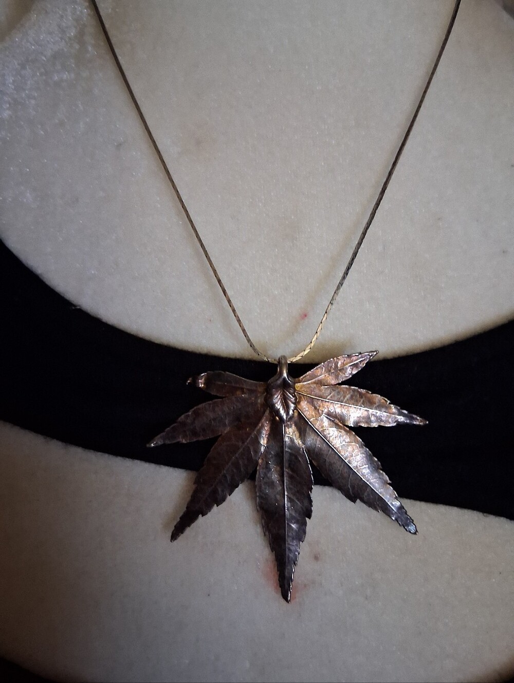 Handcrafted Copper Leaf Pendant Necklace - Brown Copper Tone